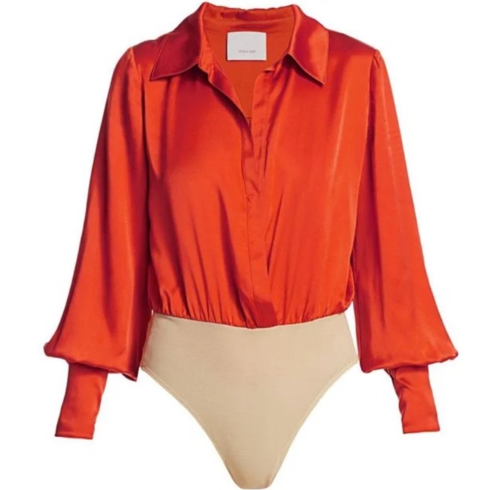 Cinq à Sept Bold Orange Satin Bodysuit